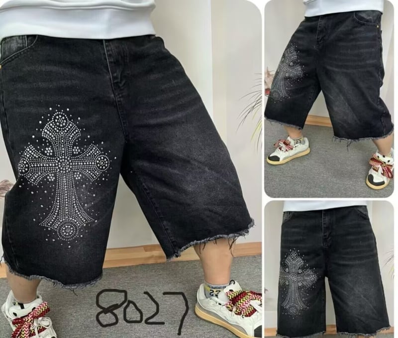 Unisex τζιν καπρί σορτς, μείξη βαμβακιού, μικροελαστικότητα, ίσιο κόψιμο, καλοκαίρι