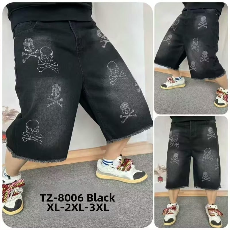 Unisex τζιν καπρί σορτς, μείξη βαμβακιού, μικροελαστικότητα, ίσιο κόψιμο, καλοκαίρι