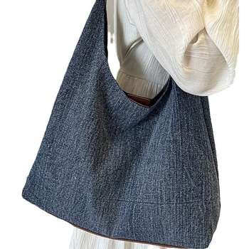 Geantă Tote din denim pentru femei, închidere magnetică, formă verticală pătrată, buzunar interior cu fermoar, căptușeală din poliester