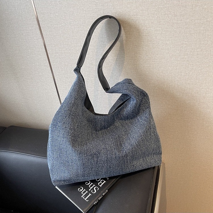 Geantă Tote din denim pentru femei, închidere magnetică, formă verticală pătrată, buzunar interior cu fermoar, căptușeală din poliester