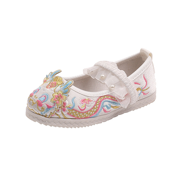 Pantofi tradiționali din pânză pentru fetițe, partea superioară din bumbac, talpă din cauciuc, model desen animat, curea elastică, respirabili și antiderapți, stil retro