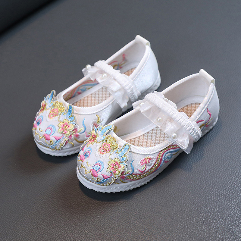 Pantofi tradiționali din pânză pentru fetițe, partea superioară din bumbac, talpă din cauciuc, model desen animat, curea elastică, respirabili și antiderapți, stil retro