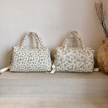 Geantă pentru mămici pentru ieșiri, stil proaspăt și drăguț, din canvas, formă orizontală pătrată, fermoar, buzunar intern pentru telefon