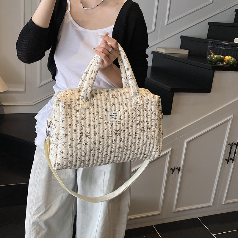 Geantă pentru mămici pentru ieșiri, stil proaspăt și drăguț, din canvas, formă orizontală pătrată, fermoar, buzunar intern pentru telefon