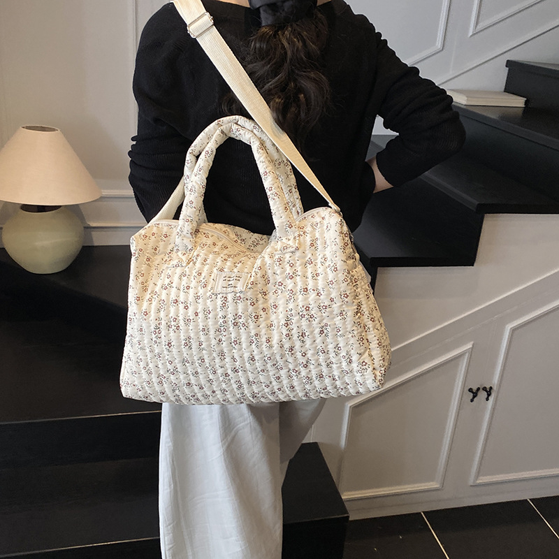 Geantă pentru mămici pentru ieșiri, stil proaspăt și drăguț, din canvas, formă orizontală pătrată, fermoar, buzunar intern pentru telefon