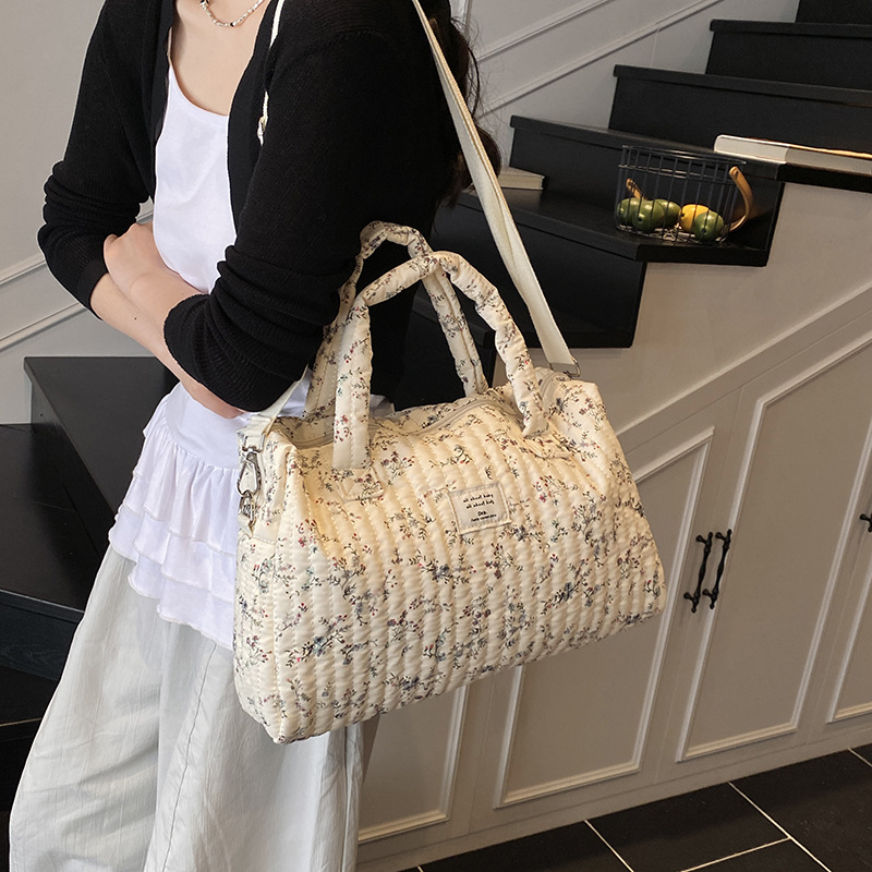 Geantă pentru mămici pentru ieșiri, stil proaspăt și drăguț, din canvas, formă orizontală pătrată, fermoar, buzunar intern pentru telefon