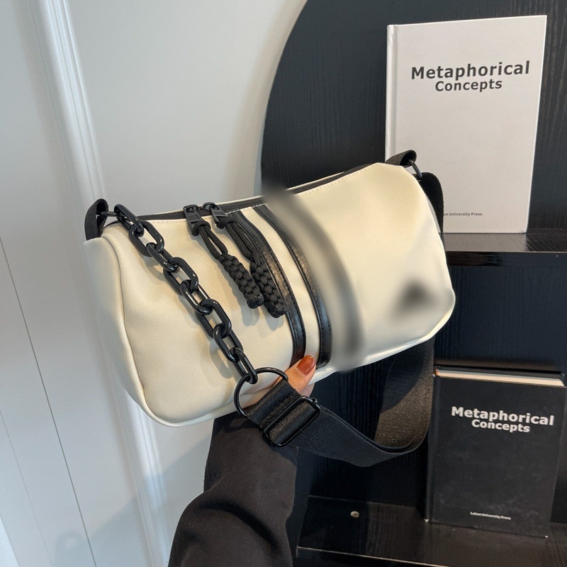 Geantă de umăr unisex, stil street, din pânză, închidere cu fermoar, buzunar intern pentru telefon, cu o singură curea