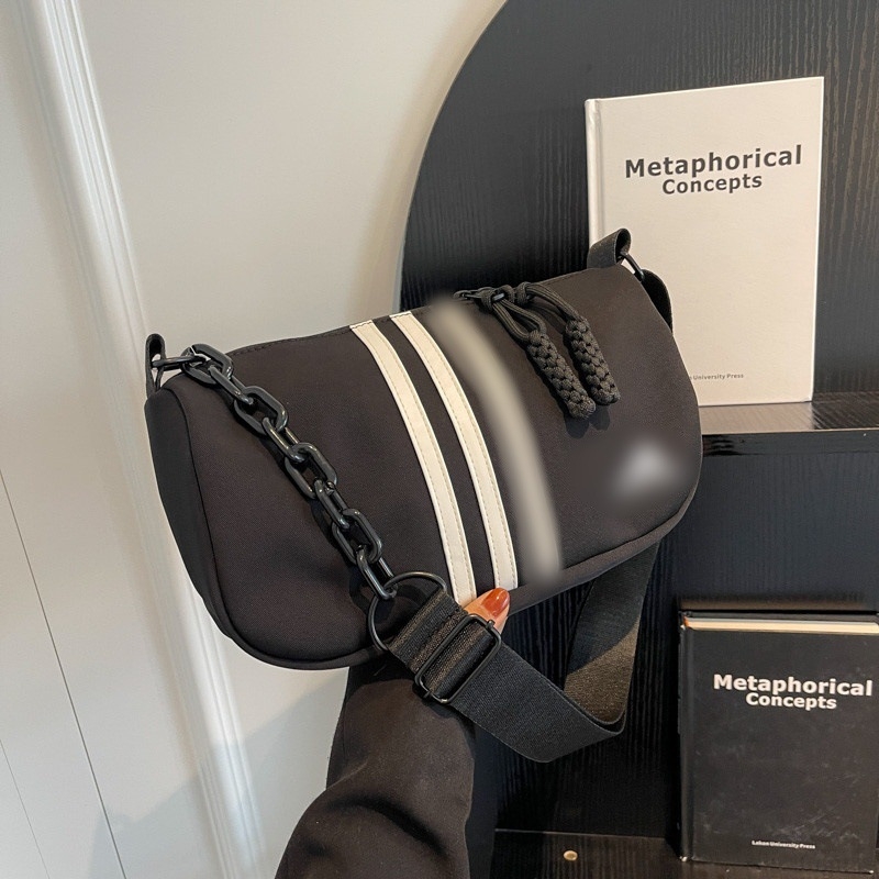 Geantă de umăr unisex, stil street, din pânză, închidere cu fermoar, buzunar intern pentru telefon, cu o singură curea