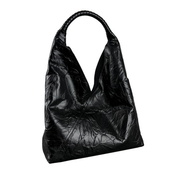 Γυναικεία Tote τσάντα με τριγωνική πλισέ - Δέρμα κορυφαίας ποιότητας από βοοειδή, μαγνητικό κούμπωμα, θήκη με φερμουάρ