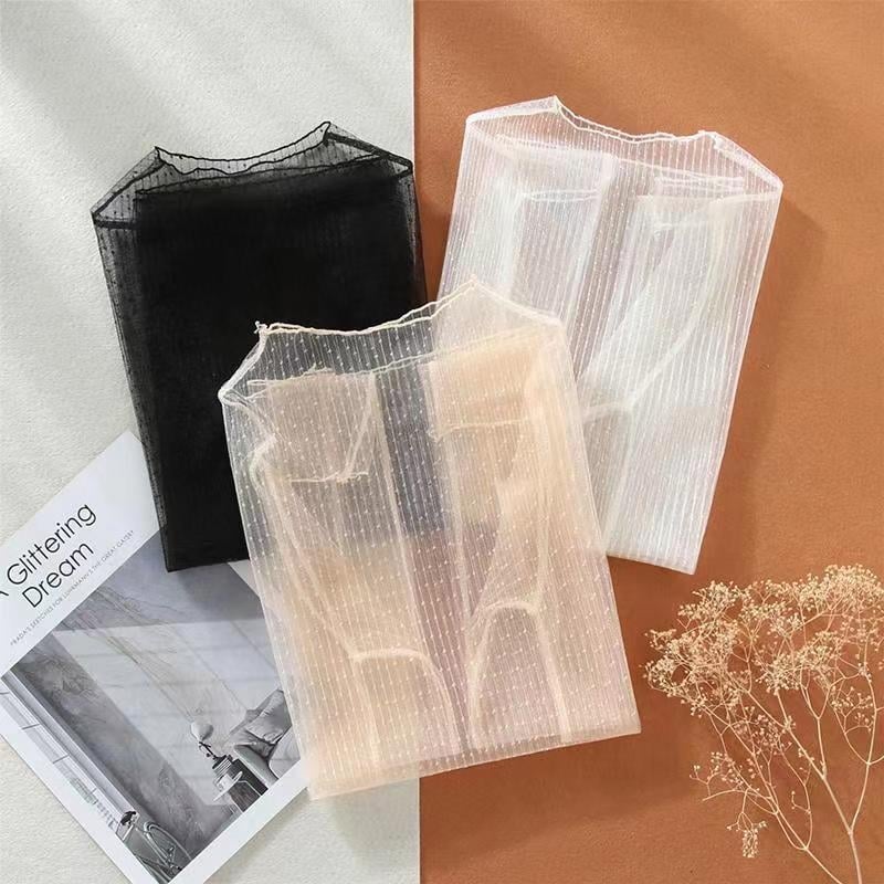 Ženska mrežasta bluza s točkastim uzorkom, dugi čipkasti rukavi, pulover stil, polu-visoki vrat