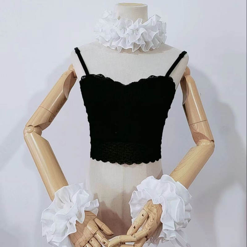 Lažni ovratnik s valovitim uzorkom, vintage dvorski stil, korejski stil, podstava od šifona (nylon vlakno; uzorak: jednobojan; stil: korejski)