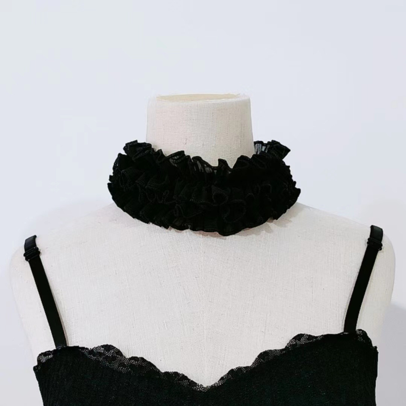 Lažni ovratnik s valovitim uzorkom, vintage dvorski stil, korejski stil, podstava od šifona (nylon vlakno; uzorak: jednobojan; stil: korejski)