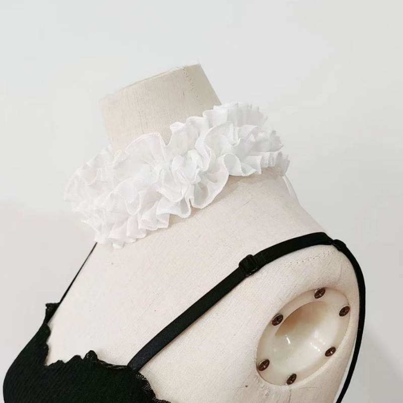 Lažni ovratnik s valovitim uzorkom, vintage dvorski stil, korejski stil, podstava od šifona (nylon vlakno; uzorak: jednobojan; stil: korejski)