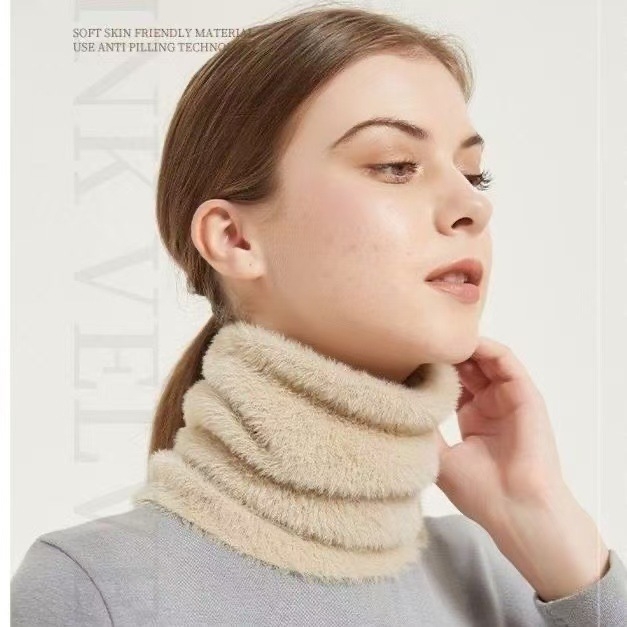 Korejski stil šal za vrat od imitacije norke, podstava od istog materijala, jednobojna, zima 2025