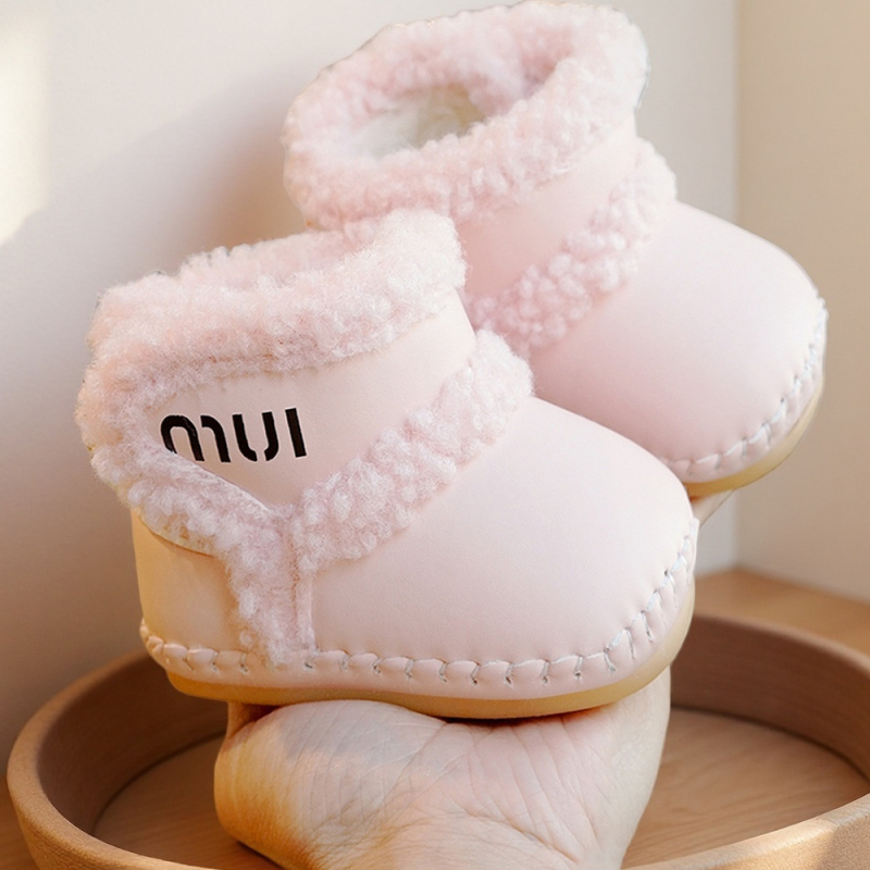 Dječja obuća za učenje s PVC potplatom, gornji dio od sintetike, debeli topli protivklizni, Velcro kopča, zimske, za 6-12 mjeseci