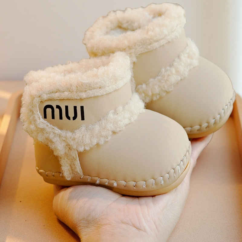 Dječja obuća za učenje s PVC potplatom, gornji dio od sintetike, debeli topli protivklizni, Velcro kopča, zimske, za 6-12 mjeseci