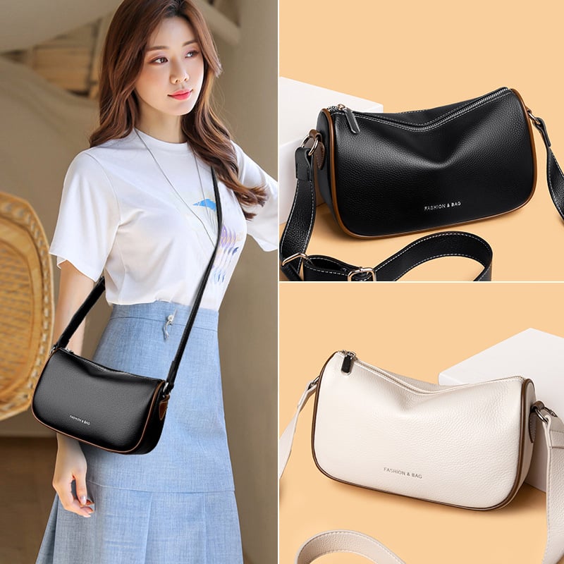 Torba od prave kože, prva sloja teleće kože, mala kvadratna crossbody torba, vodoravni oblik, zatvarač na zip, gradski minimalizam