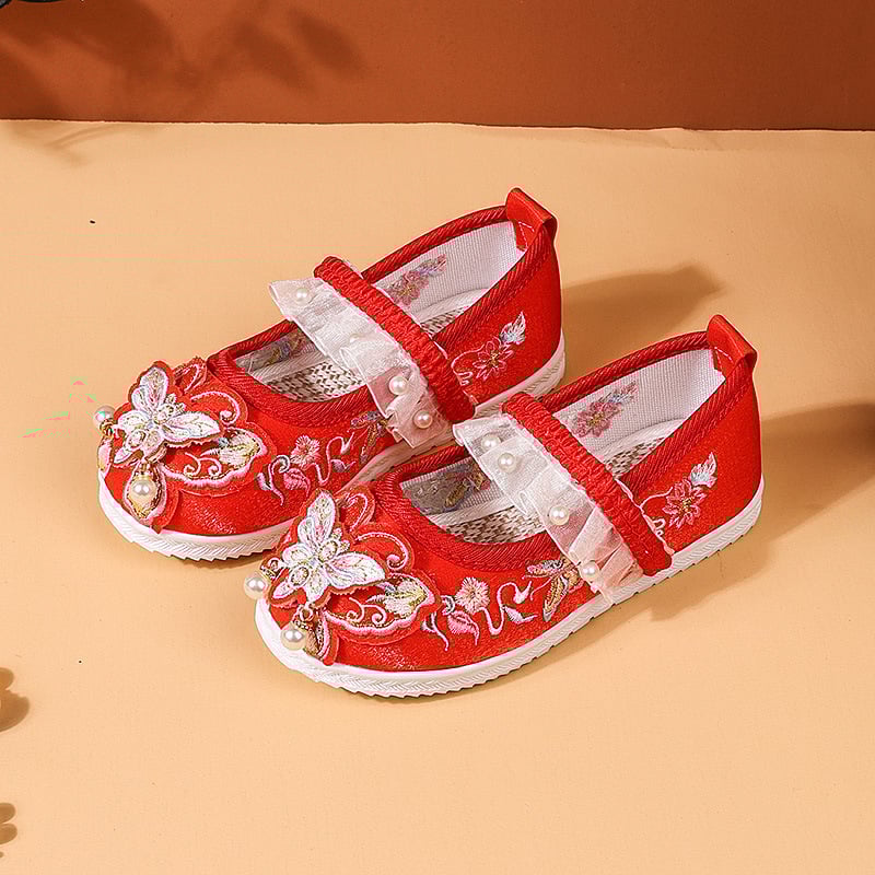Pantofi copii din pânză, cu broderie, stil Republica Chineză, pentru vârste 4–12 ani, primăvara 2025