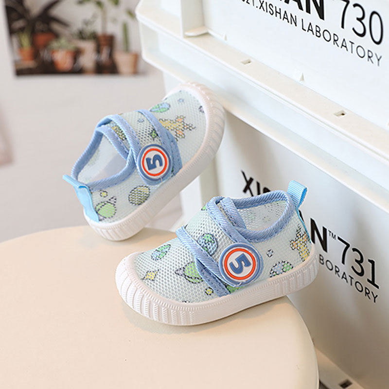 Pantofi unisex pentru copii mici, partea superioară din plasă, închidere cu Velcro, imprimeu cu desene animate, pentru 12–36 de luni, potriviți pentru vară, primăvară și toamnă