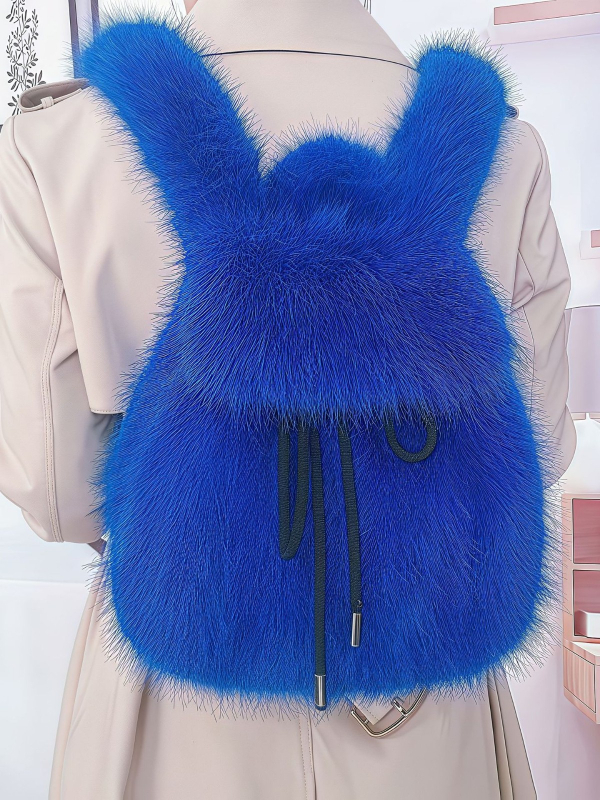 Σακίδιο με τεχνητή γούνα αλεπούς, κλείσιμο με κορδόνι, μεγάλη χωρητικότητα, εσωτερική θήκη για κινητό, τρισδιάστατος εξωτερικός σχεδιασμός