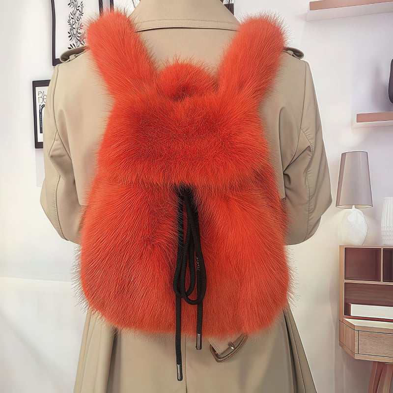 Σακίδιο με τεχνητή γούνα αλεπούς, κλείσιμο με κορδόνι, μεγάλη χωρητικότητα, εσωτερική θήκη για κινητό, τρισδιάστατος εξωτερικός σχεδιασμός