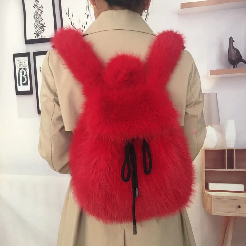 Σακίδιο με τεχνητή γούνα αλεπούς, κλείσιμο με κορδόνι, μεγάλη χωρητικότητα, εσωτερική θήκη για κινητό, τρισδιάστατος εξωτερικός σχεδιασμός