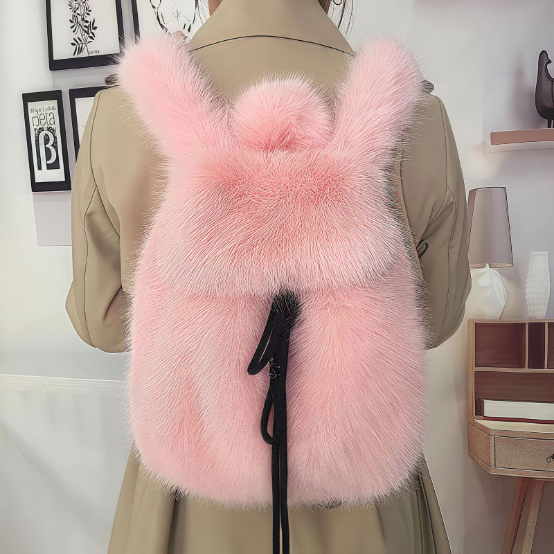 Σακίδιο με τεχνητή γούνα αλεπούς, κλείσιμο με κορδόνι, μεγάλη χωρητικότητα, εσωτερική θήκη για κινητό, τρισδιάστατος εξωτερικός σχεδιασμός