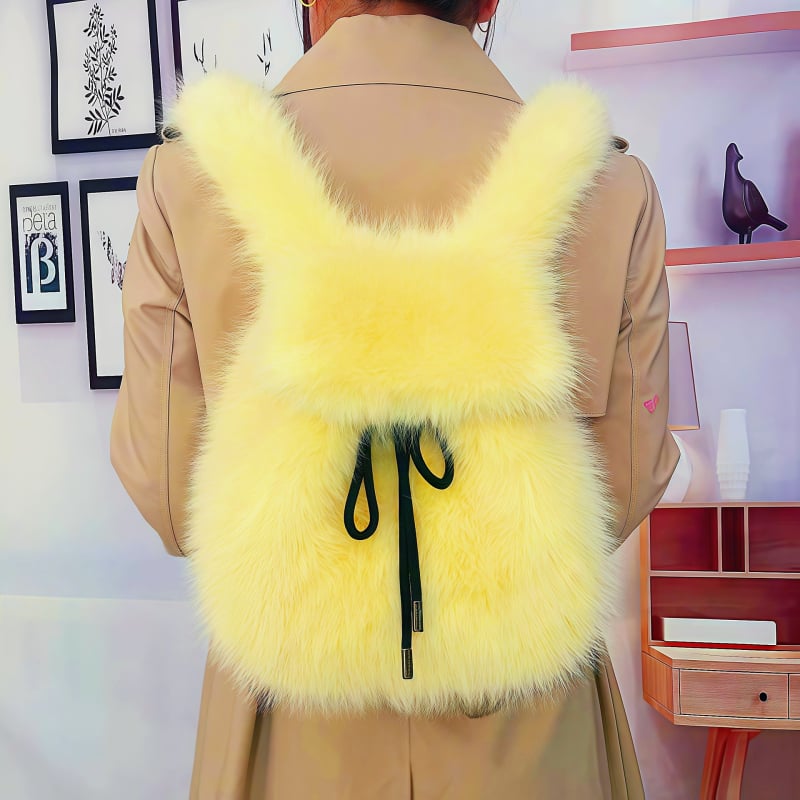 Σακίδιο με τεχνητή γούνα αλεπούς, κλείσιμο με κορδόνι, μεγάλη χωρητικότητα, εσωτερική θήκη για κινητό, τρισδιάστατος εξωτερικός σχεδιασμός