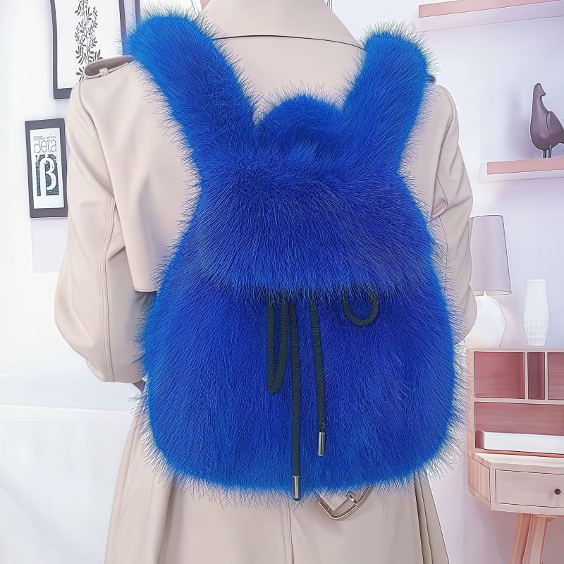 Σακίδιο με τεχνητή γούνα αλεπούς, κλείσιμο με κορδόνι, μεγάλη χωρητικότητα, εσωτερική θήκη για κινητό, τρισδιάστατος εξωτερικός σχεδιασμός