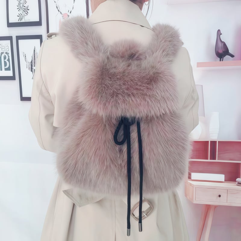 Σακίδιο με τεχνητή γούνα αλεπούς, κλείσιμο με κορδόνι, μεγάλη χωρητικότητα, εσωτερική θήκη για κινητό, τρισδιάστατος εξωτερικός σχεδιασμός