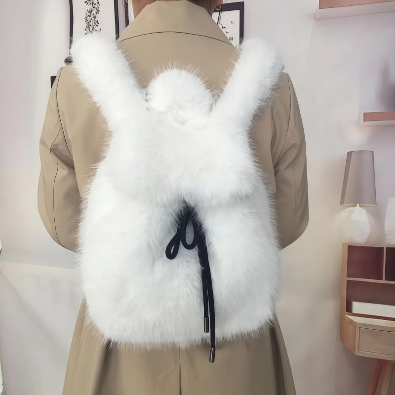 Σακίδιο με τεχνητή γούνα αλεπούς, κλείσιμο με κορδόνι, μεγάλη χωρητικότητα, εσωτερική θήκη για κινητό, τρισδιάστατος εξωτερικός σχεδιασμός