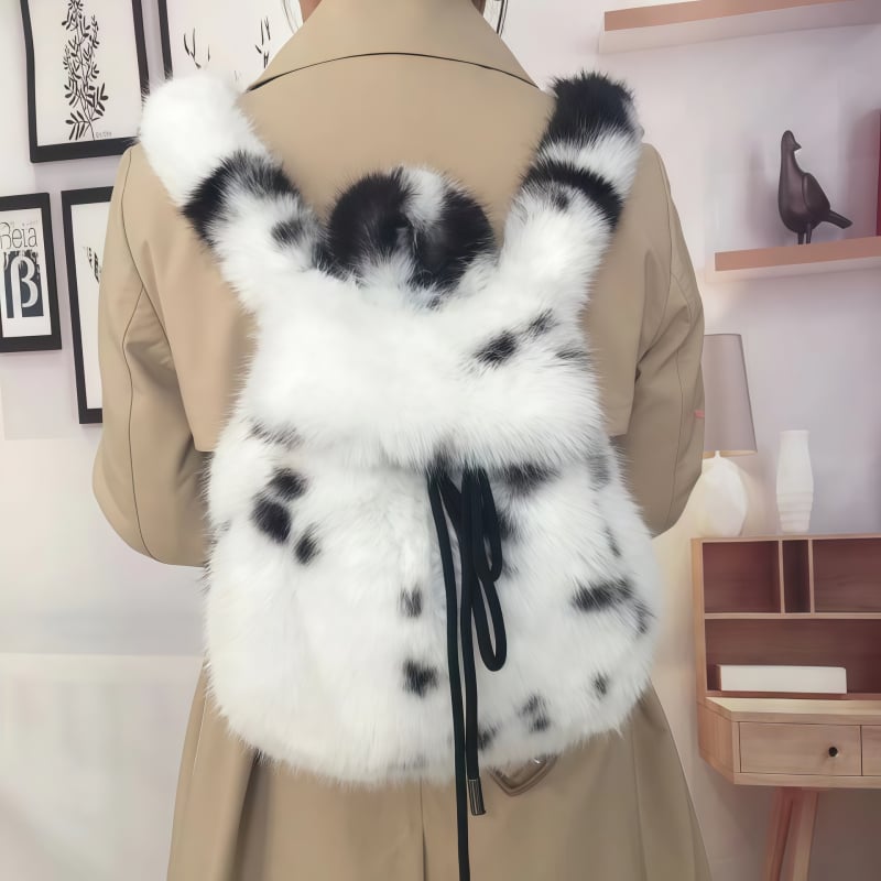 Σακίδιο με τεχνητή γούνα αλεπούς, κλείσιμο με κορδόνι, μεγάλη χωρητικότητα, εσωτερική θήκη για κινητό, τρισδιάστατος εξωτερικός σχεδιασμός