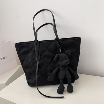 Ženska Tote torba Diamond-Quilted, Velika kapacitet, Gradski stil, Oxford platno, Horizontalni kvadratni oblik, Zatvarač, Unutarnji džepovi: zip, džep za telefon, džep za kameru, s kapom, Dvostruke ručke — Jesen 2025