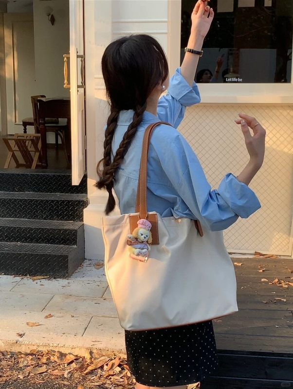 Geantă Tote spațioasă, în stil coreean, din nailon impermeabil, simplă și ușoară pentru utilizare zilnică, Toamnă 2024