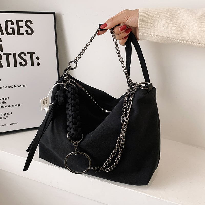 Γυναικεία τσάντα από Oxford ύφασμα, bucket bag με στυλ δρόμου για ώμο, με φερμουάρ και εσωτερική θήκη για κινητό