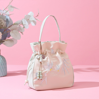 Geantă bucket în stil literar-național, material Oxford, închidere cu șnur, căptușeală poliester
