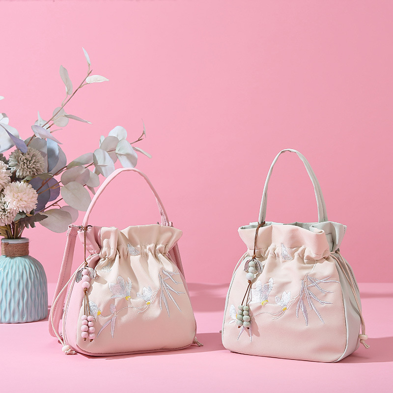 Geantă bucket în stil literar-național, material Oxford, închidere cu șnur, căptușeală poliester