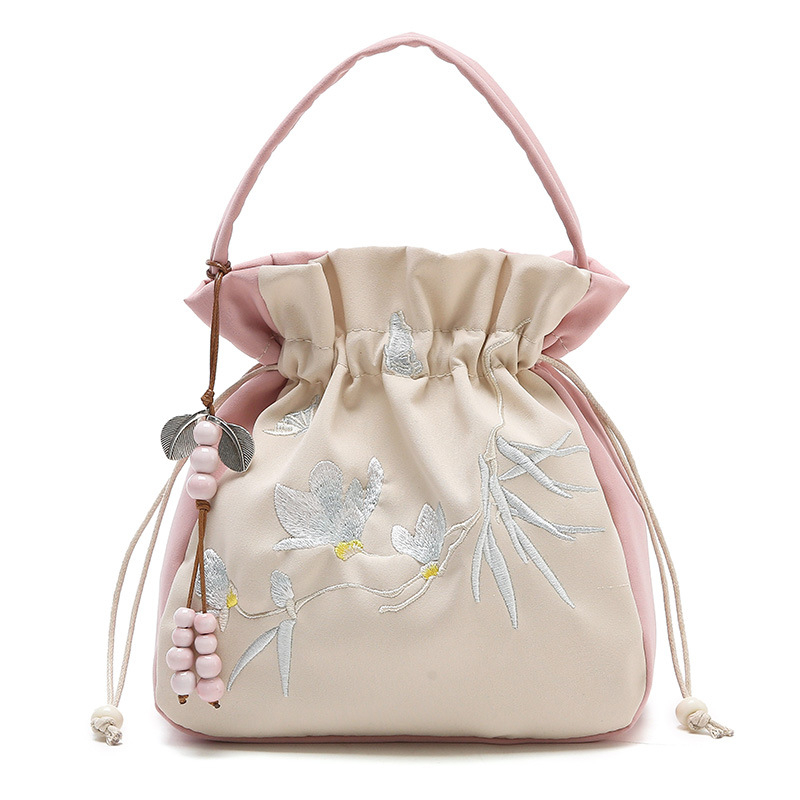 Geantă bucket în stil literar-național, material Oxford, închidere cu șnur, căptușeală poliester