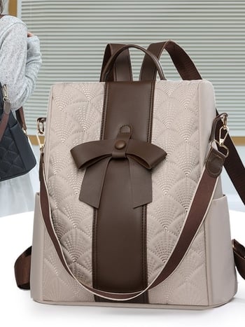 Γυναικείο σακίδιο PU, πολυεστερική επένδυση, κλείσιμο με φερμουάρ, αντι-κλοπή, εσωτερική τσέπη με φερμουάρ