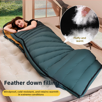 Spací vak s kačacím perím pre vonkajšie použitie – obálkový štýl, podšívka 320T šetrná k pokožke CHUNYA, vonkajší materiál 320T nepremokavný nylon, hmotnosť 4000 g