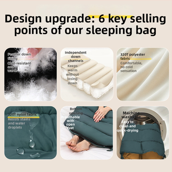 Spací vak s kačacím perím pre vonkajšie použitie – obálkový štýl, podšívka 320T šetrná k pokožke CHUNYA, vonkajší materiál 320T nepremokavný nylon, hmotnosť 4000 g