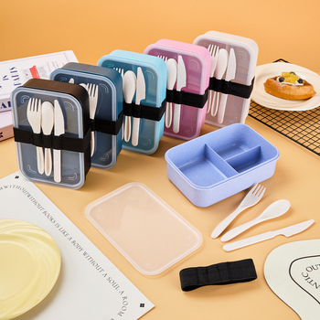 Ebédes doboz lezárható rekeszekkel, PP anyagú búzaszálas műanyagból, téglalap alakú, 1–2 L kapacitás, egy vagy két réteg