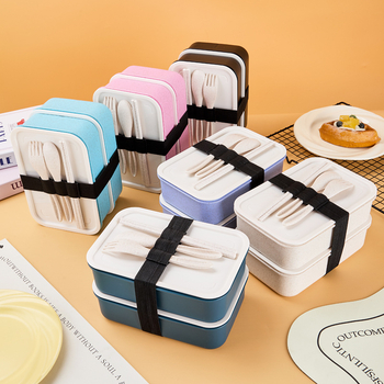 Ebédes doboz lezárható rekeszekkel, PP anyagú búzaszálas műanyagból, téglalap alakú, 1–2 L kapacitás, egy vagy két réteg