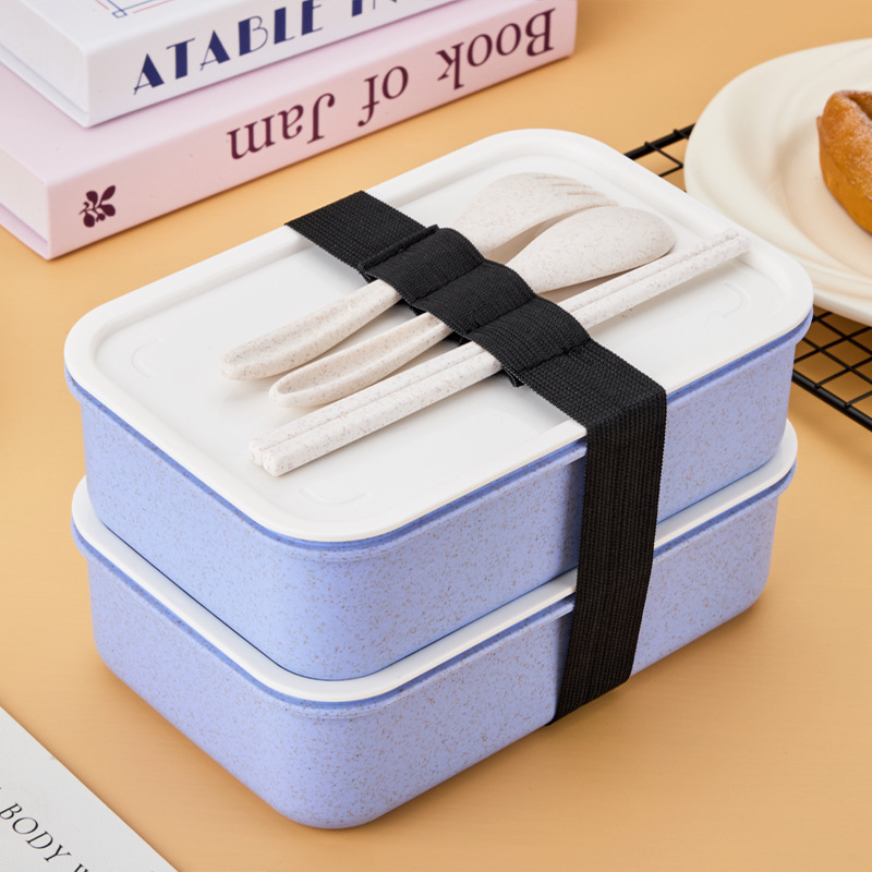 Ebédes doboz lezárható rekeszekkel, PP anyagú búzaszálas műanyagból, téglalap alakú, 1–2 L kapacitás, egy vagy két réteg