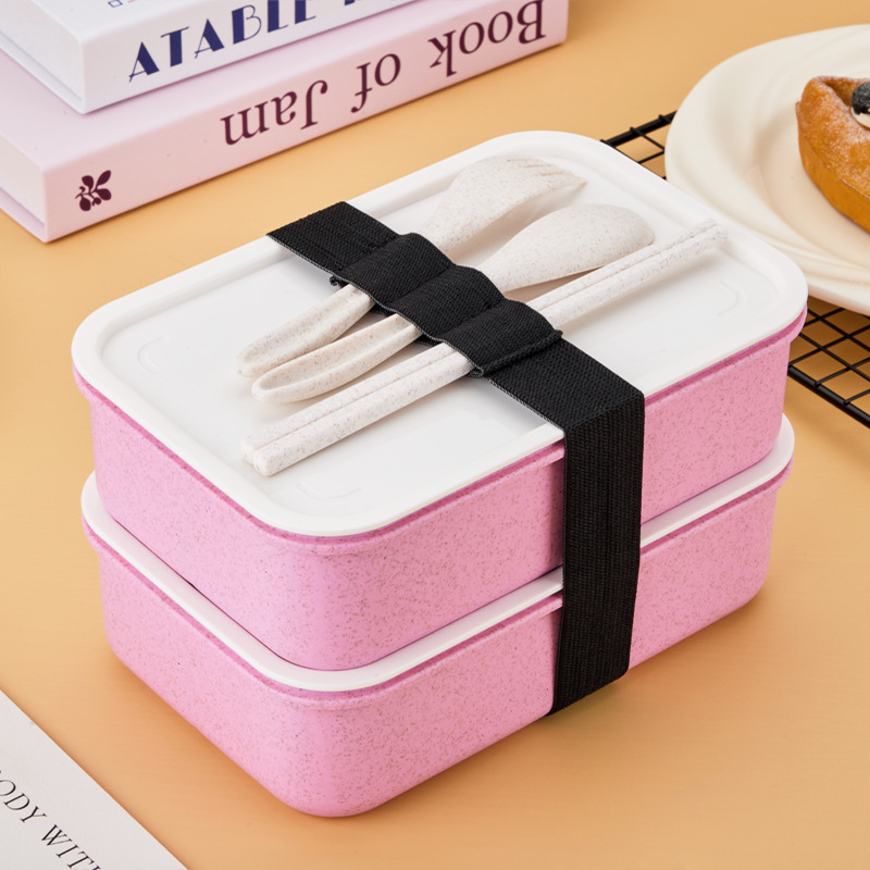 Ebédes doboz lezárható rekeszekkel, PP anyagú búzaszálas műanyagból, téglalap alakú, 1–2 L kapacitás, egy vagy két réteg