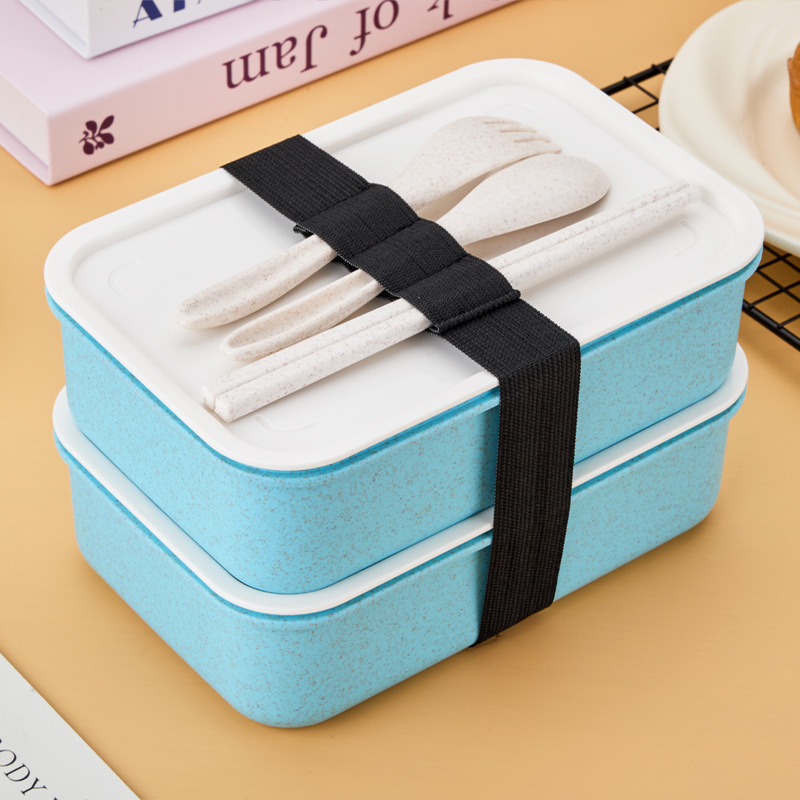 Ebédes doboz lezárható rekeszekkel, PP anyagú búzaszálas műanyagból, téglalap alakú, 1–2 L kapacitás, egy vagy két réteg