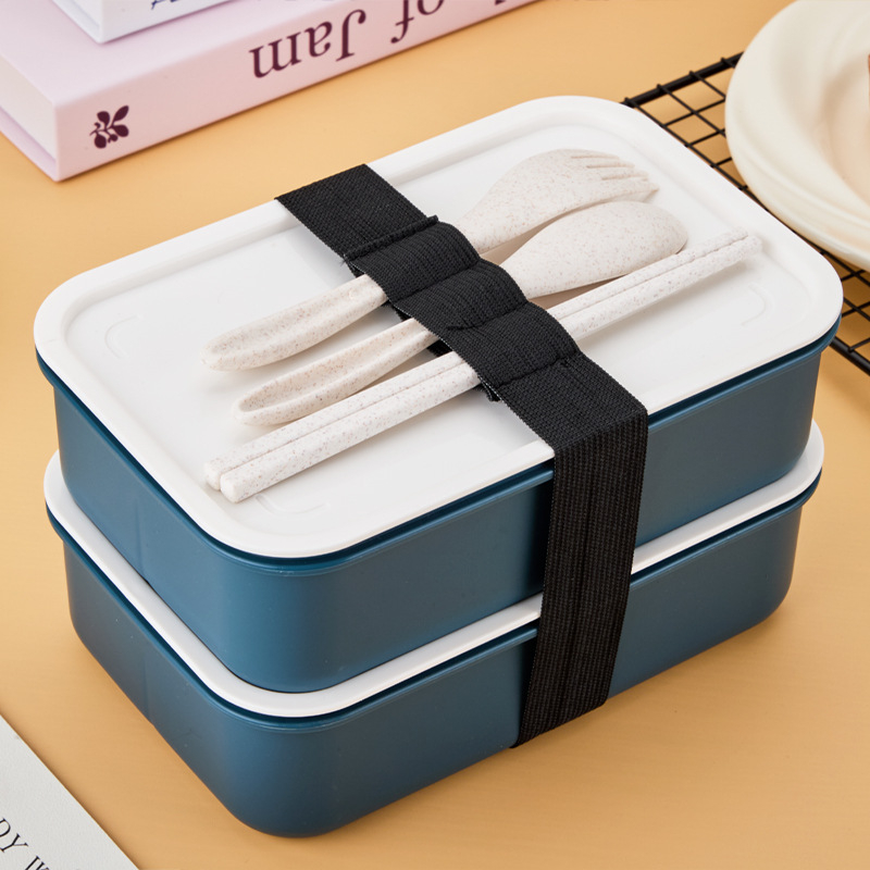 Ebédes doboz lezárható rekeszekkel, PP anyagú búzaszálas műanyagból, téglalap alakú, 1–2 L kapacitás, egy vagy két réteg