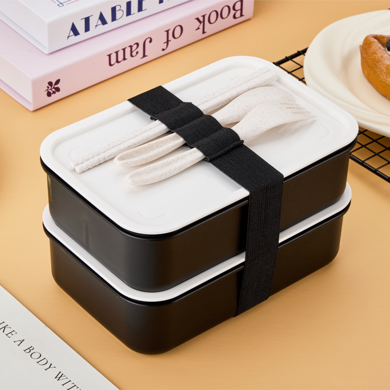 Ebédes doboz lezárható rekeszekkel, PP anyagú búzaszálas műanyagból, téglalap alakú, 1–2 L kapacitás, egy vagy két réteg