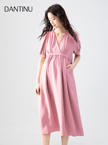 Φόρεμα εγκύου με V-λαιμό, midi Α-γραμμή, πολυεστέρας, quilted