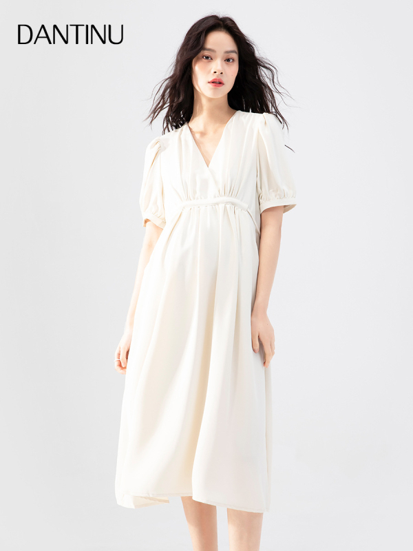 Φόρεμα εγκύου με V-λαιμό, midi Α-γραμμή, πολυεστέρας, quilted